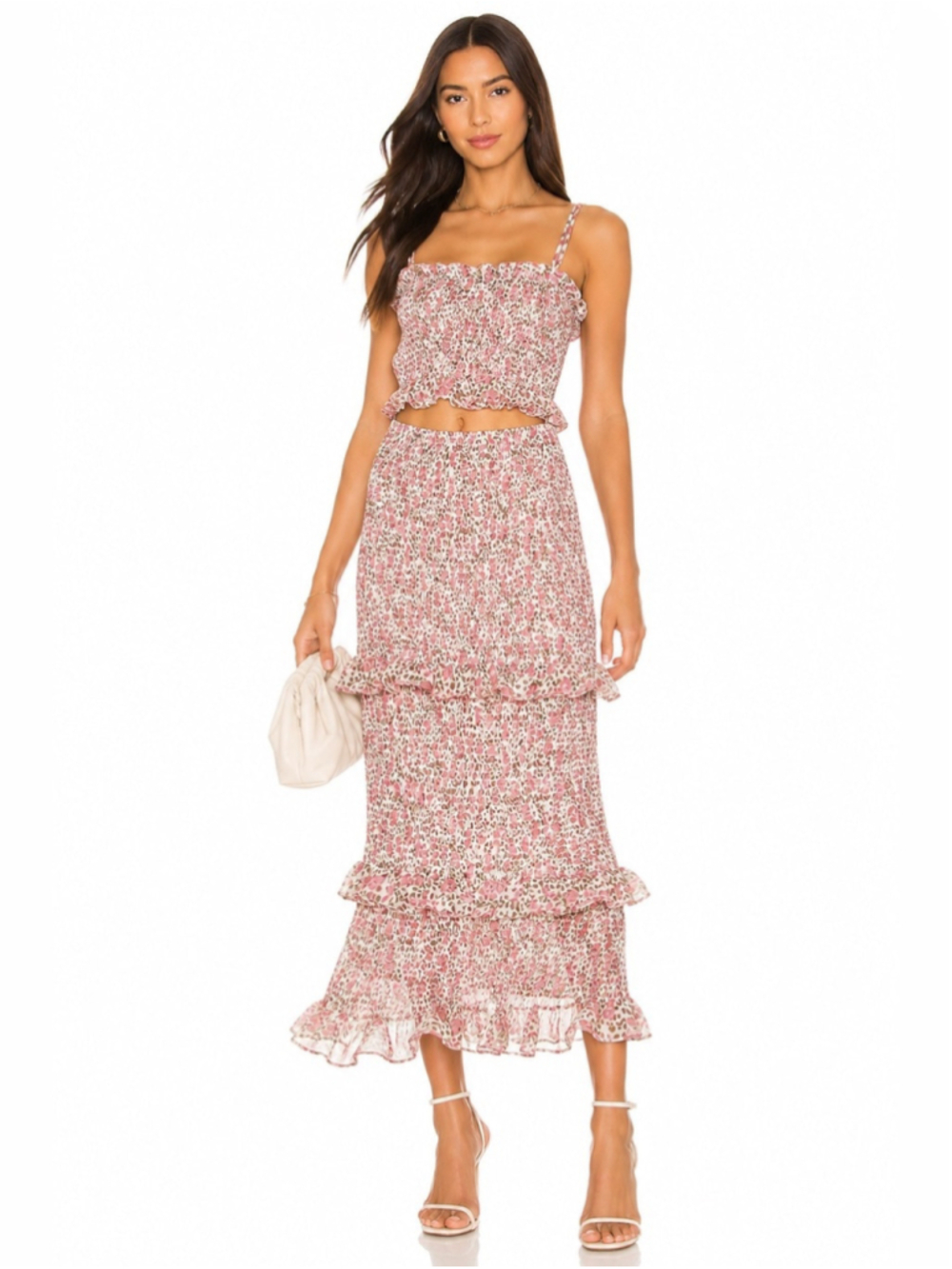 WINONA Desert Midi Dress Floral Cutout Smocked Ruffle Dress NWT Size S